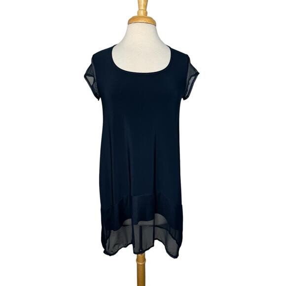 SYMPLI Navy Blue Mesh Detail Tunic Top Size 8 Womens Jersey Knit Lagenlook - Picture 1 of 9
